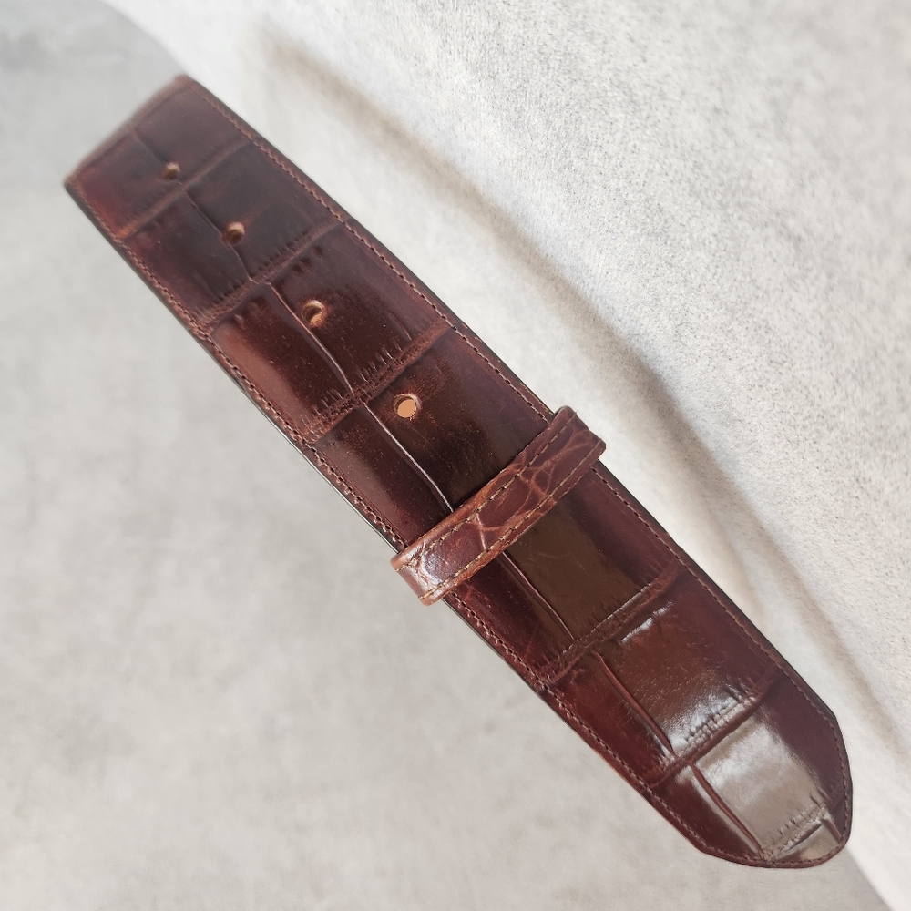 Vintage 90s Foree Hunsicker belt strap S brown leather croc embossed Medalias